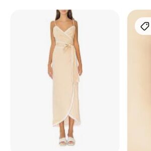 Anthropologie Azulu Vitoria Camel Linen Contrast Colorblock Wrap Dress Sz XS